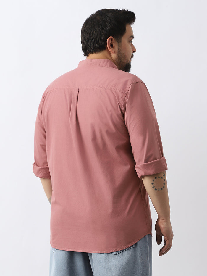Plus Men's Dusty Pink Cotton Full Sleeve Regular Fit Casual Solid Shirt