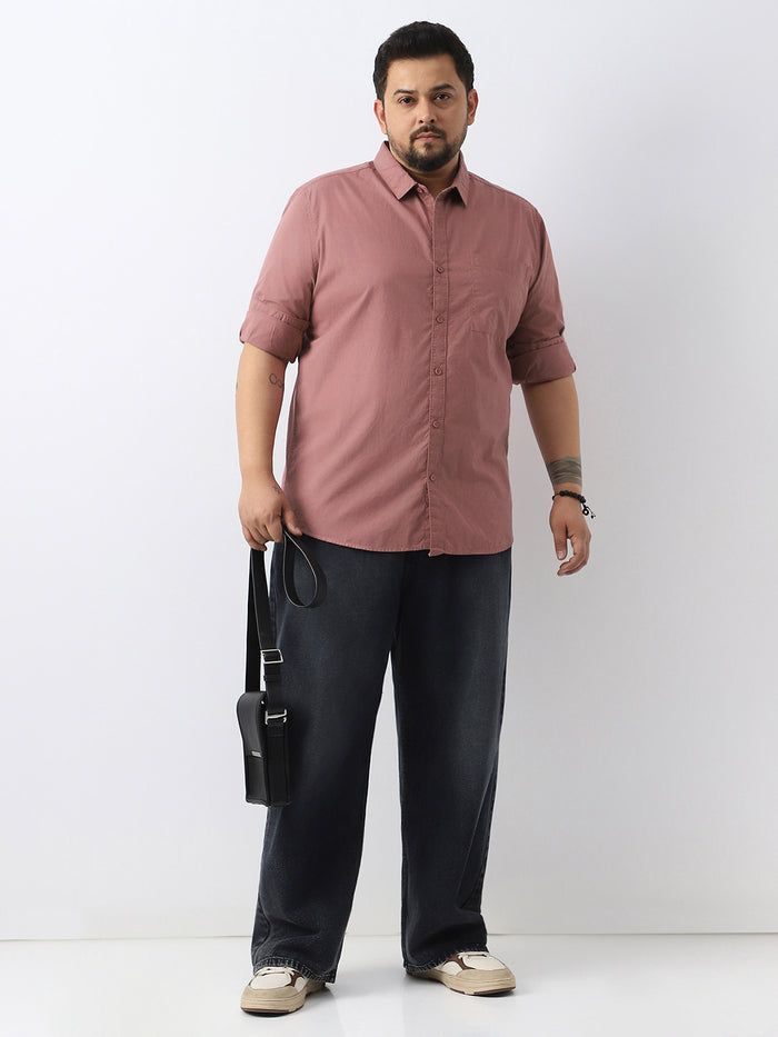Plus Men's Dusty Pink Cotton Full Sleeve Regular Fit Casual Solid Shirt