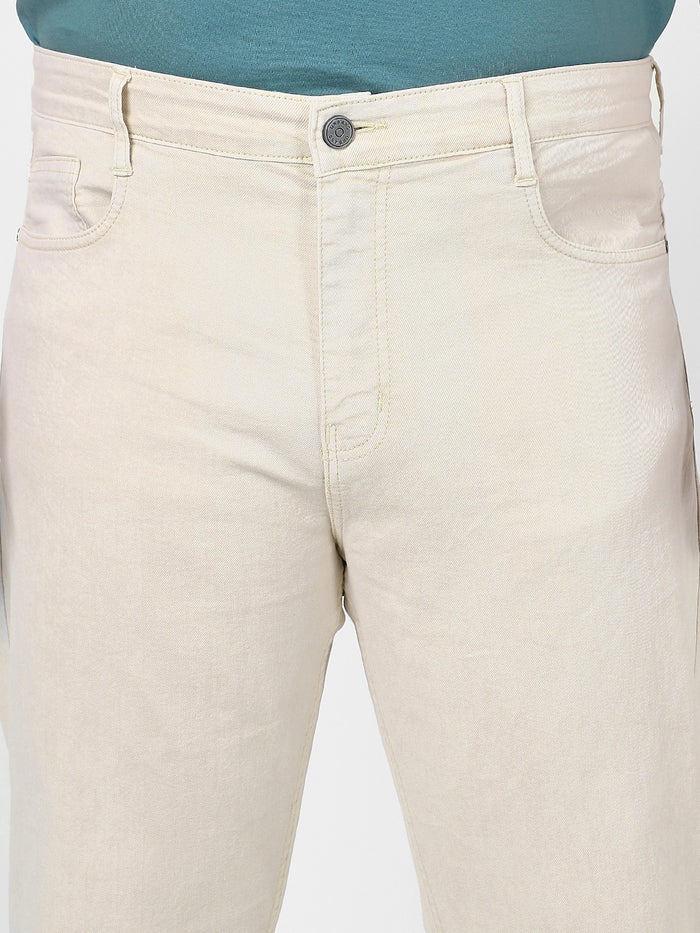 Plus Men's Ecru Straight Fit Washed Jeans Stretchable