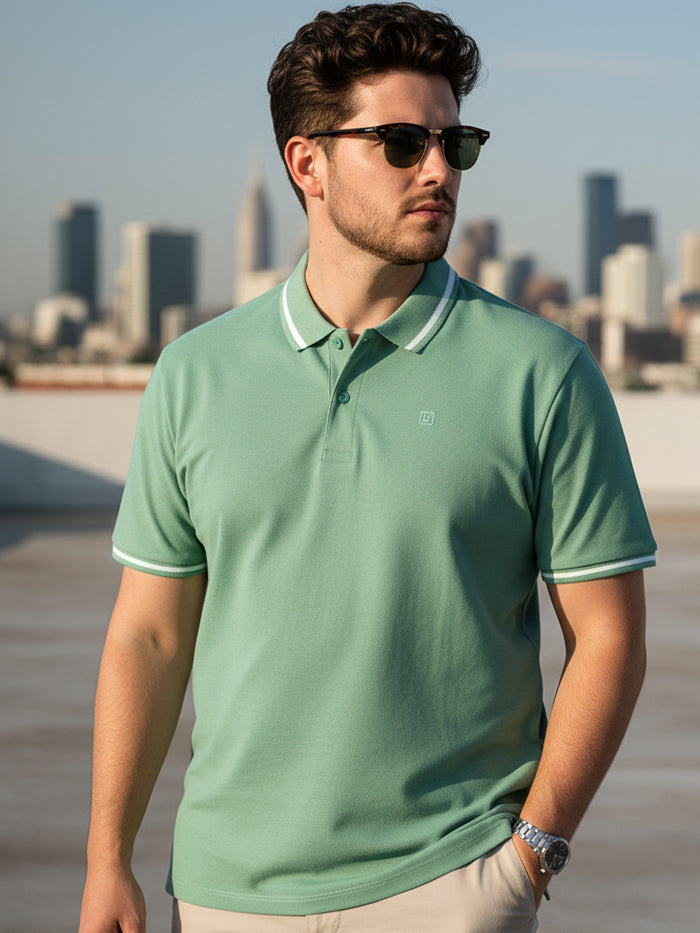Plus Men's Granite Green Solid Regular Fit Half Sleeve Cotton Polo T-Shirt