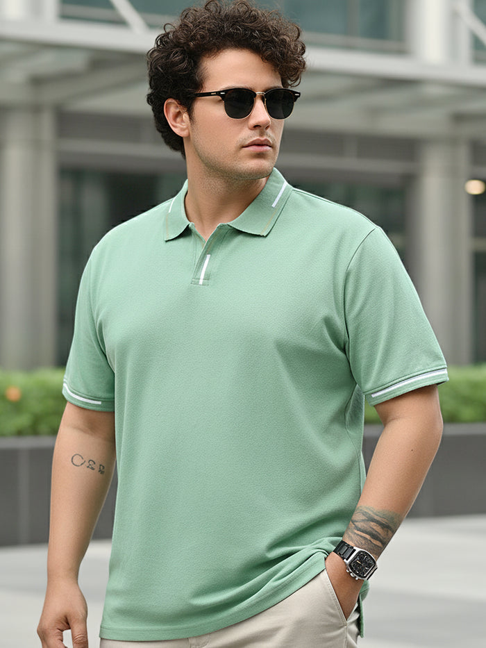 Plus Men's Granite Green Solid Regular Fit Half Sleeve Cotton Polo T-Shirt