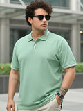 Plus Men's Granite Green Solid Regular Fit Half Sleeve Cotton Polo T-Shirt