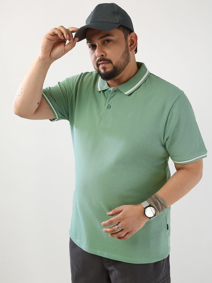 Plus Men's Granite Green Solid Regular Fit Half Sleeve Cotton Polo T-Shirt