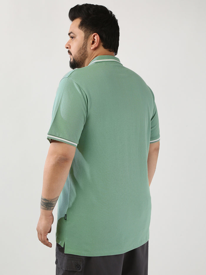 Plus Men's Granite Green Solid Regular Fit Half Sleeve Cotton Polo T-Shirt