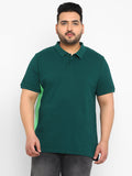 Plus Men's Green Colour-Block Regular Fit Half Sleeve Cotton Polo T-Shirt