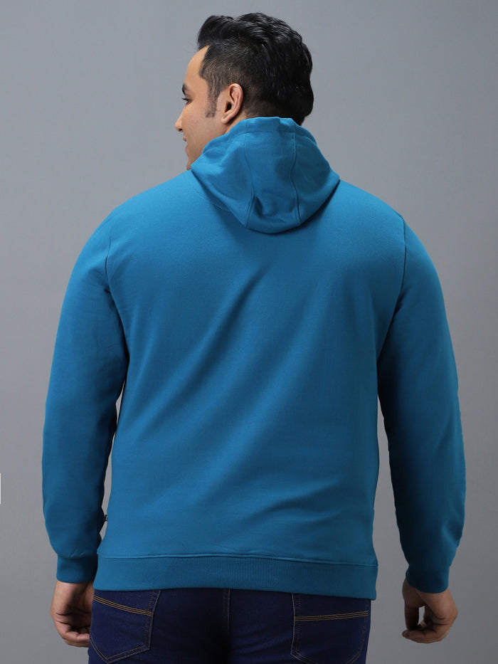 Plus Men's Green Cotton Graphic Print Hooded Neck Sweatshirt