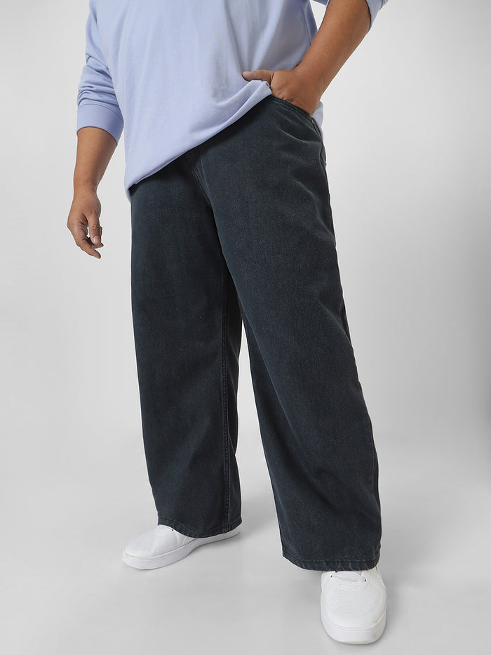 Plus Men's Grey Loose Fit Washed Jeans Non-Stretchable