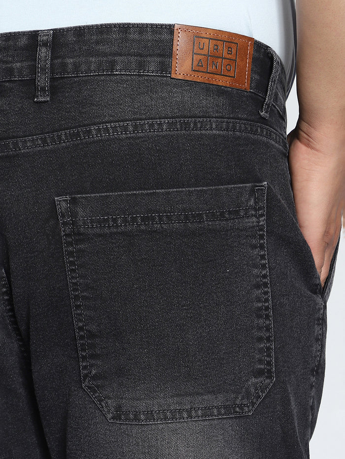 Plus Men's Grey Regular Fit Washed Cargo Jeans With 6 Pockets Stretchable