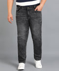 Plus Men's Grey Slim Fit Washed Jeans Stretchable