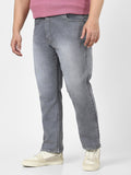 Plus Men's Grey Straight Fit Washed Jeans Stretchable