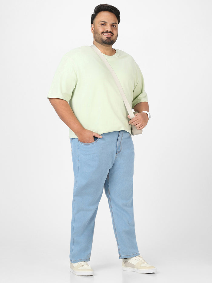 Plus Men's Ice Blue Regular Fit Washed Jeans Stretchable