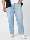 Plus Men's Ice Blue Straight Fit Washed Jeans Stretchable