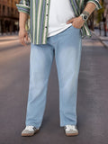 Plus Men's Ice Blue Straight Fit Washed Jeans Stretchable