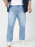 Plus Men's Ice Blue Straight Fit Washed Jeans Stretchable