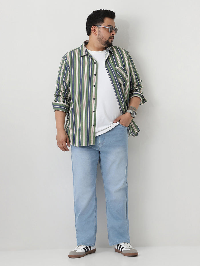 Plus Men's Ice Blue Straight Fit Washed Jeans Stretchable
