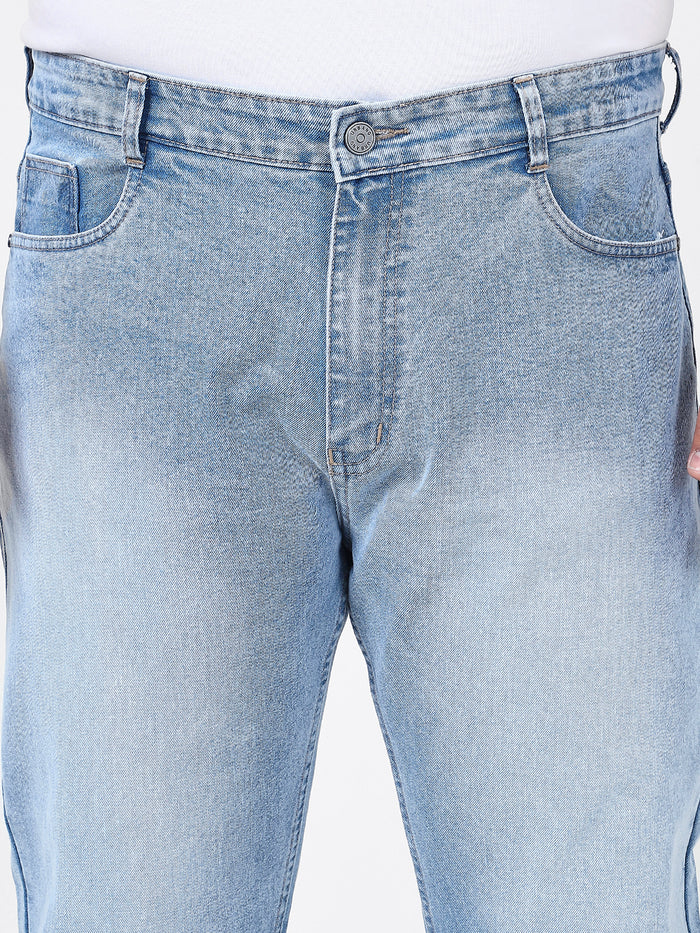 Plus Men's Ice Blue Straight Fit Washed Jeans Stretchable