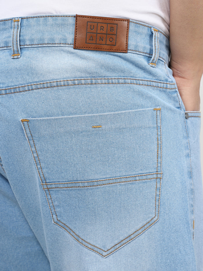 Plus Men's Ice Blue Straight Fit Washed Jeans Stretchable