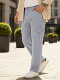 Plus Men's Ice Grey Loose Fit Cargo Jeans with 6 Pockets Non-Stretchable