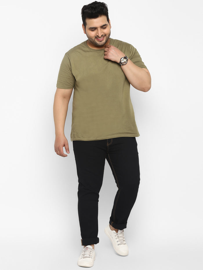 Plus Men's Jet Black Regular Fit Washed Jeans Stretchable