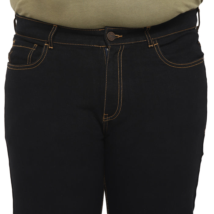 Plus Men's Jet Black Regular Fit Washed Jeans Stretchable