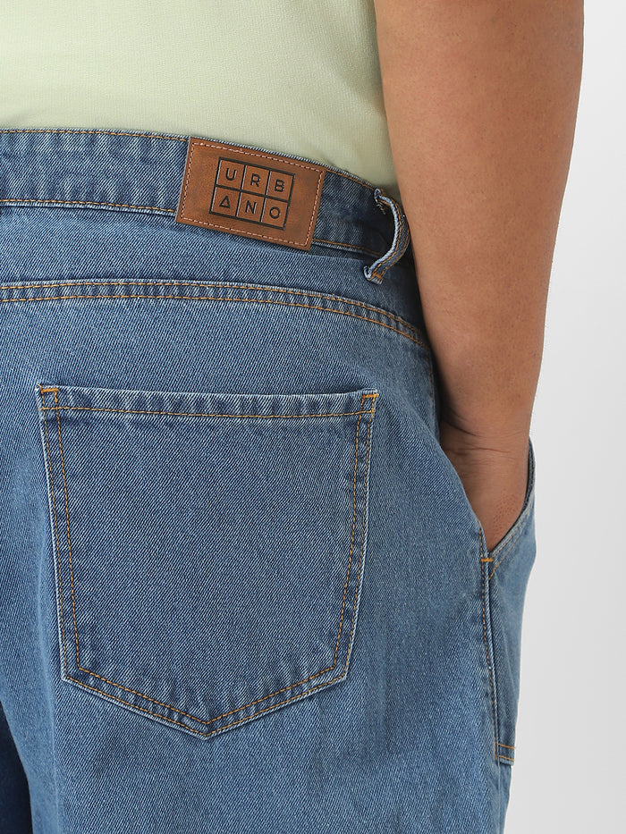 Plus Men's Light Blue Loose Fit Cargo Jeans with 6 Pockets Non-Stretchable