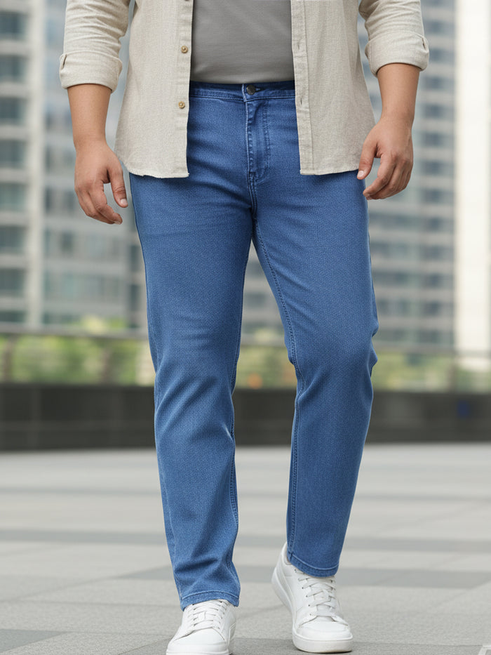 Plus Men's Light Blue Regular Fit Denim Jeans Stretchable