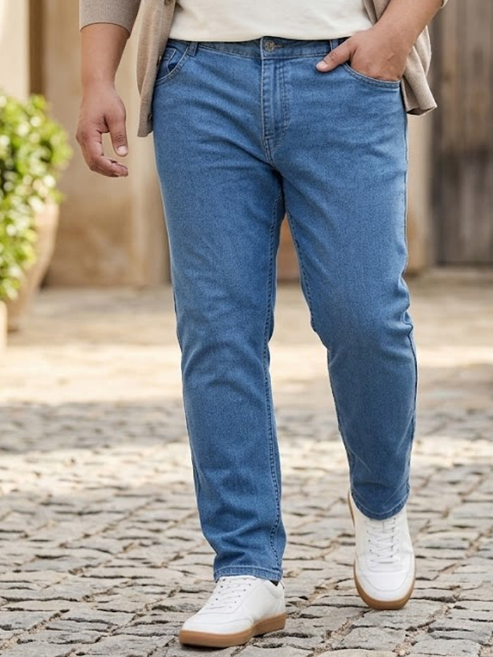Plus Men's Light Blue Regular Fit Denim Jeans Stretchable