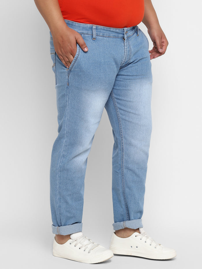 Plus Men's Light Blue Regular Fit Denim Jeans Stretchable