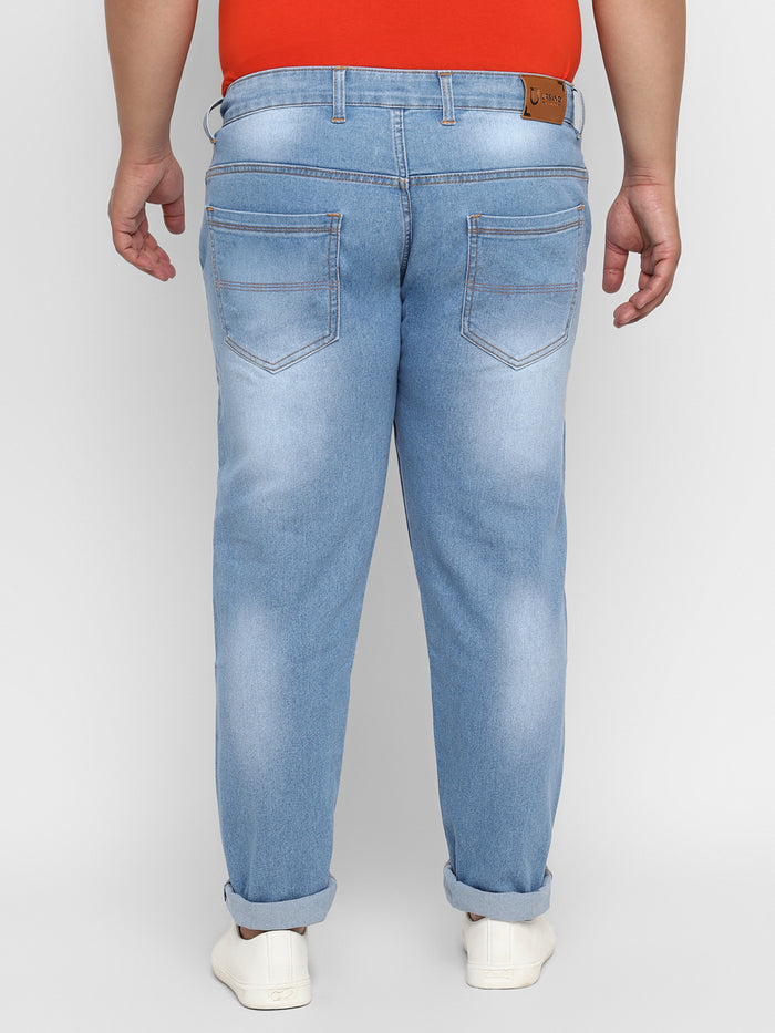 Plus Men's Light Blue Regular Fit Denim Jeans Stretchable