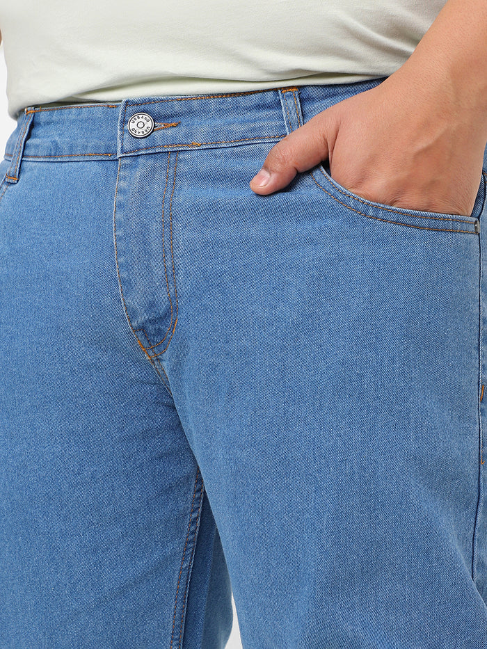 Plus Men's Light Blue Regular Fit Solid Jeans Stretchable