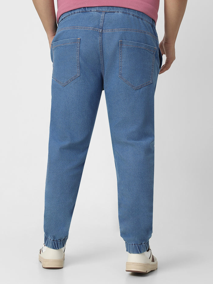 Plus Men's Light Blue Regular Fit Washed Jogger Jeans Stretchable