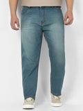 Plus Men's Light Blue Straight Fit Washed Jeans Stretchable