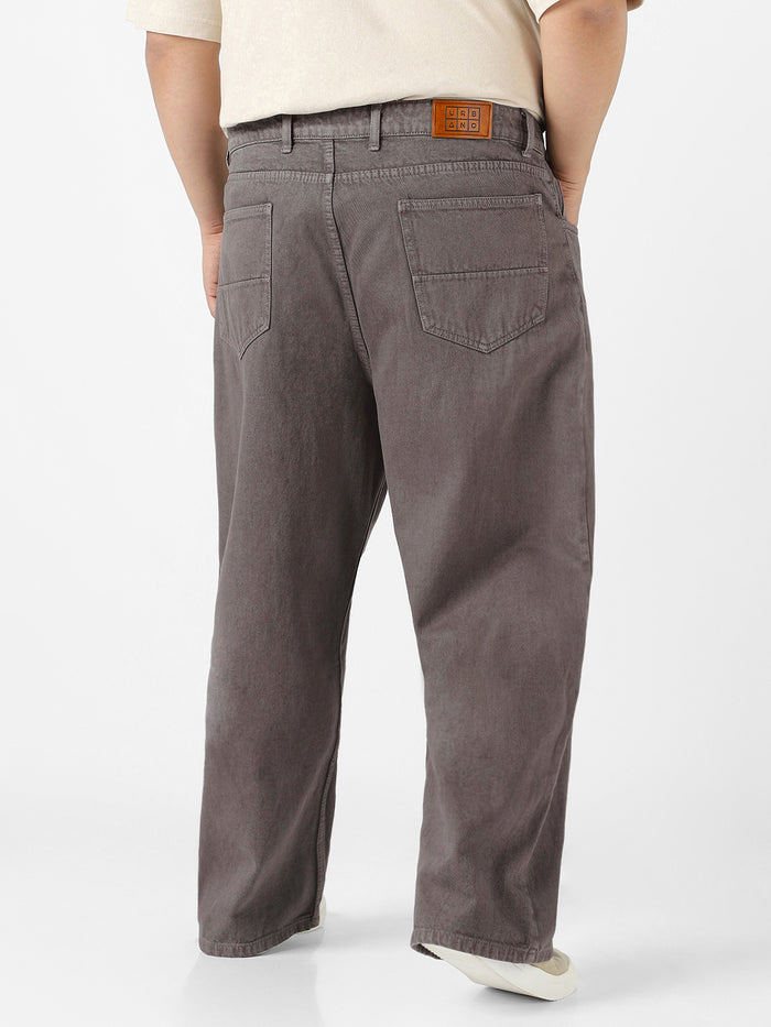 Plus Men's Light Chocolate Loose Fit Washed Jeans Non-Stretchable