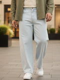 Plus Men's Light Grey Loose Fit Washed Jeans Non-Stretchable