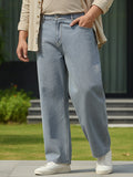 Plus Men's Light Grey Loose Fit Washed Jeans Non-Stretchable