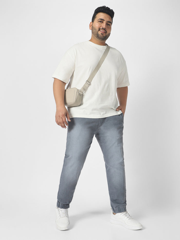 Plus Men's Light Grey Regular Fit Jogger Jeans Stretch