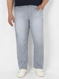 Plus Men's Light Grey Straight Fit Washed Jeans Stretchable