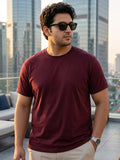 Plus Men's Maroon Solid Regular Fit Round Neck Cotton T-Shirt