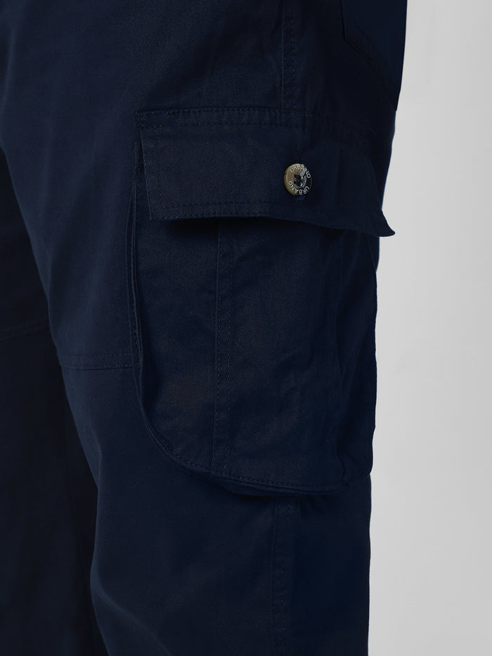 Plus Men's Navy Blue Regular Fit Solid Cargo Chino Pant with 6 Pockets