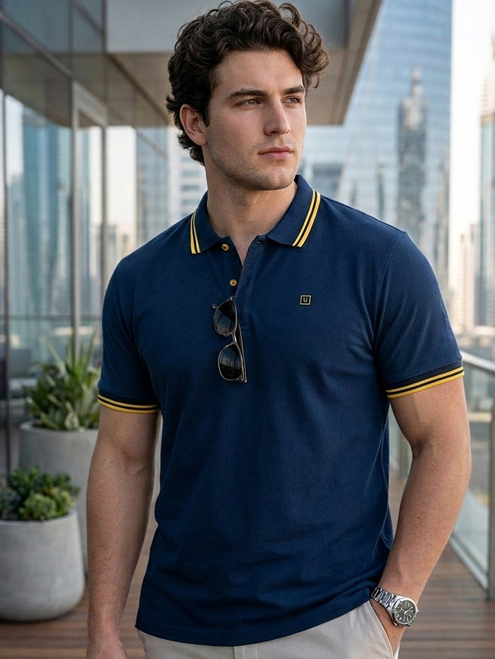 Plus Men's Navy Blue Solid Regular Fit Polo T-Shirt