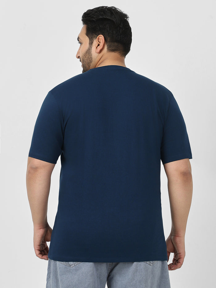 Plus Men's Navy Blue Solid Regular Fit Round Neck Cotton T-Shirt