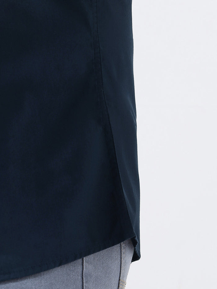 Plus Men's Navy Cotton Full Sleeve Regular Fit Casual Solid Shirt