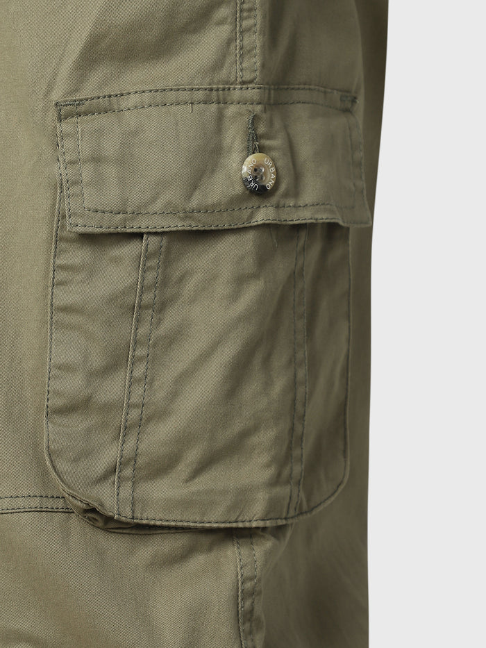 Plus Men's Olive Green Regular Fit Solid Cargo Chino Pant with 6 Pockets