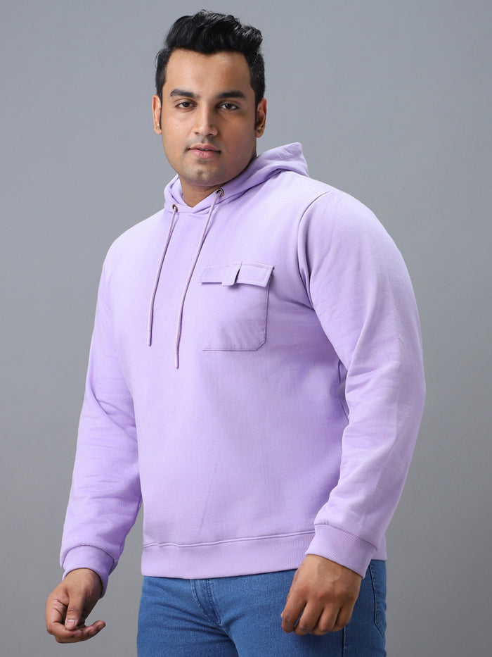 Plus Men's Purple Cotton Solid Hooded Neck Sweatshirt