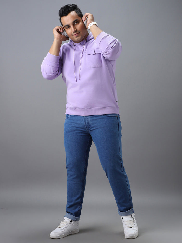 Plus Men's Purple Cotton Solid Hooded Neck Sweatshirt