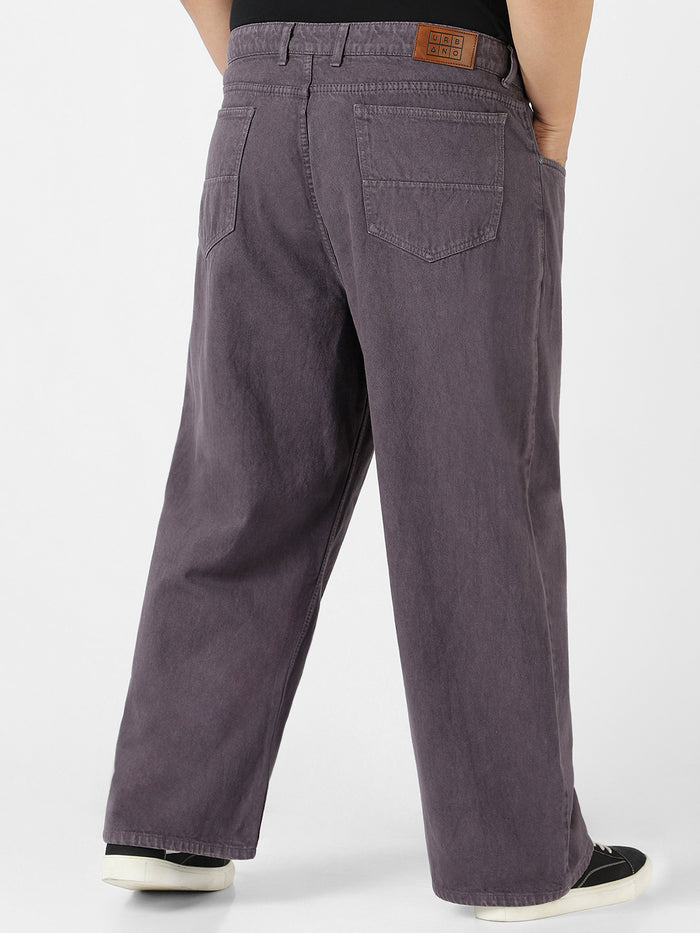 Plus Men's Purple Loose Fit Washed Jeans Non-Stretchable