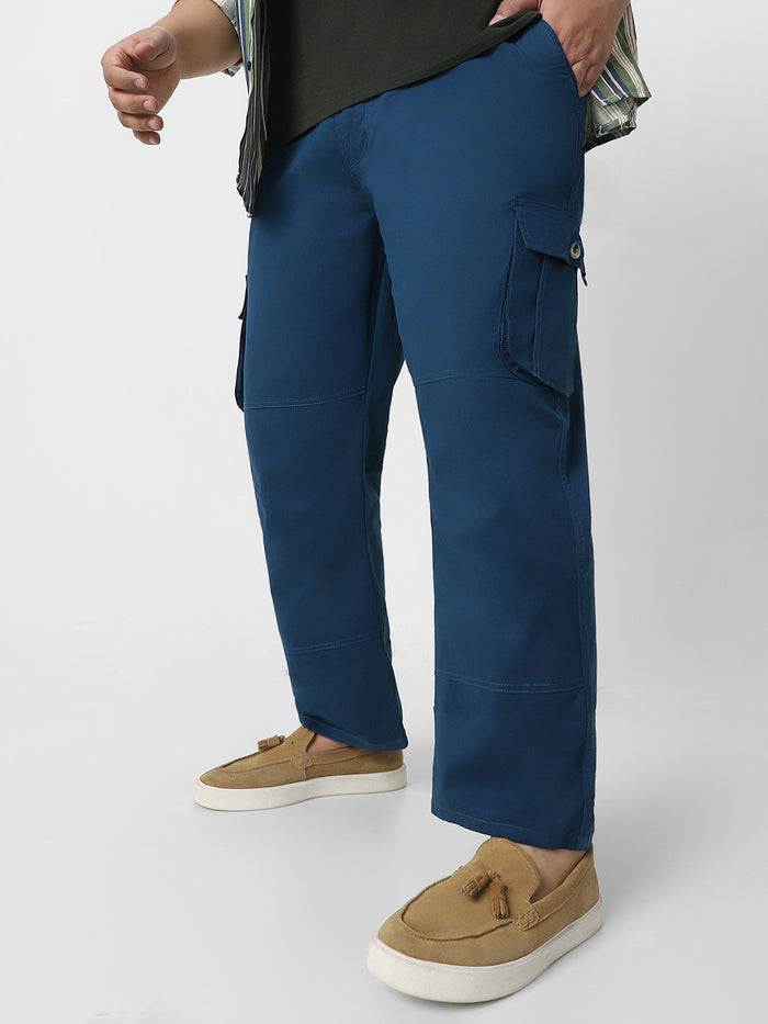 Plus Men's Royal Blue Regular Fit Solid Cargo Chino Pant with 6 Pockets