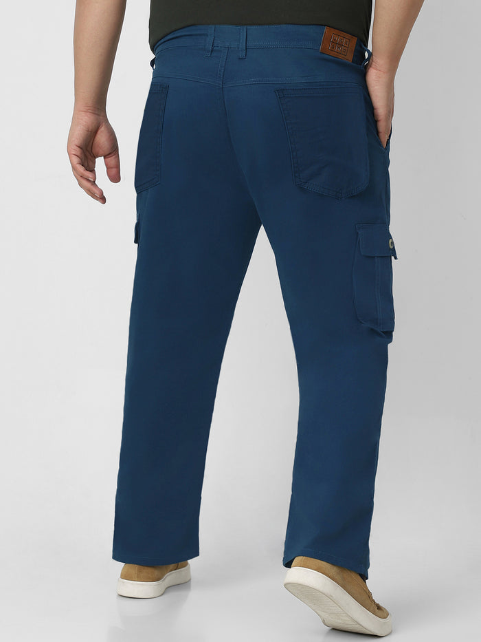 Plus Men's Royal Blue Regular Fit Solid Cargo Chino Pant with 6 Pockets