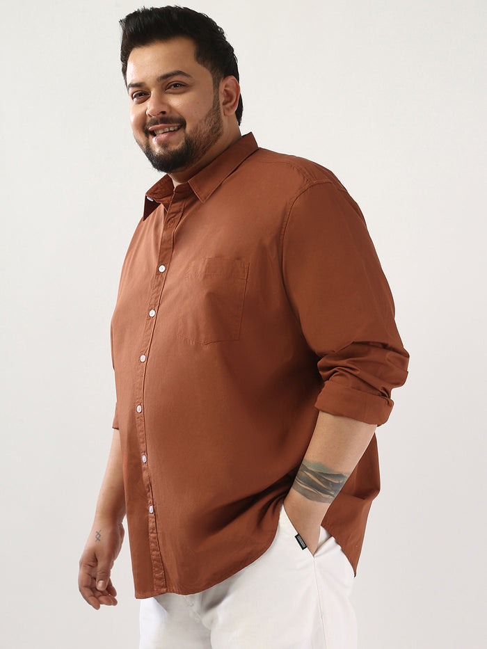 Plus Men's Rust Cotton Full Sleeve Regular Fit Casual Solid Shirt
