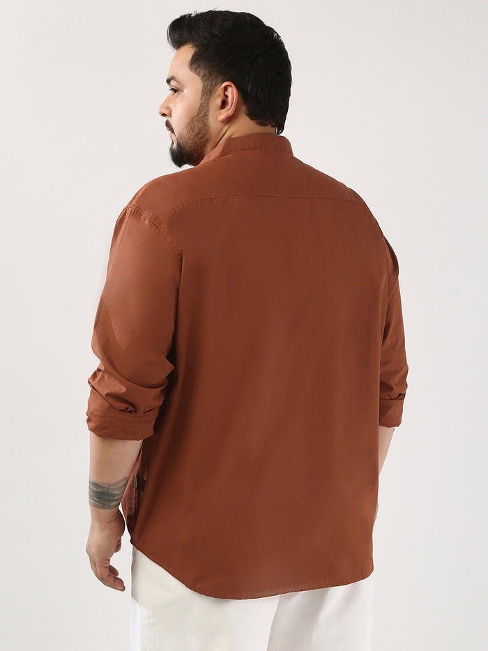 Plus Men's Rust Cotton Full Sleeve Regular Fit Casual Solid Shirt